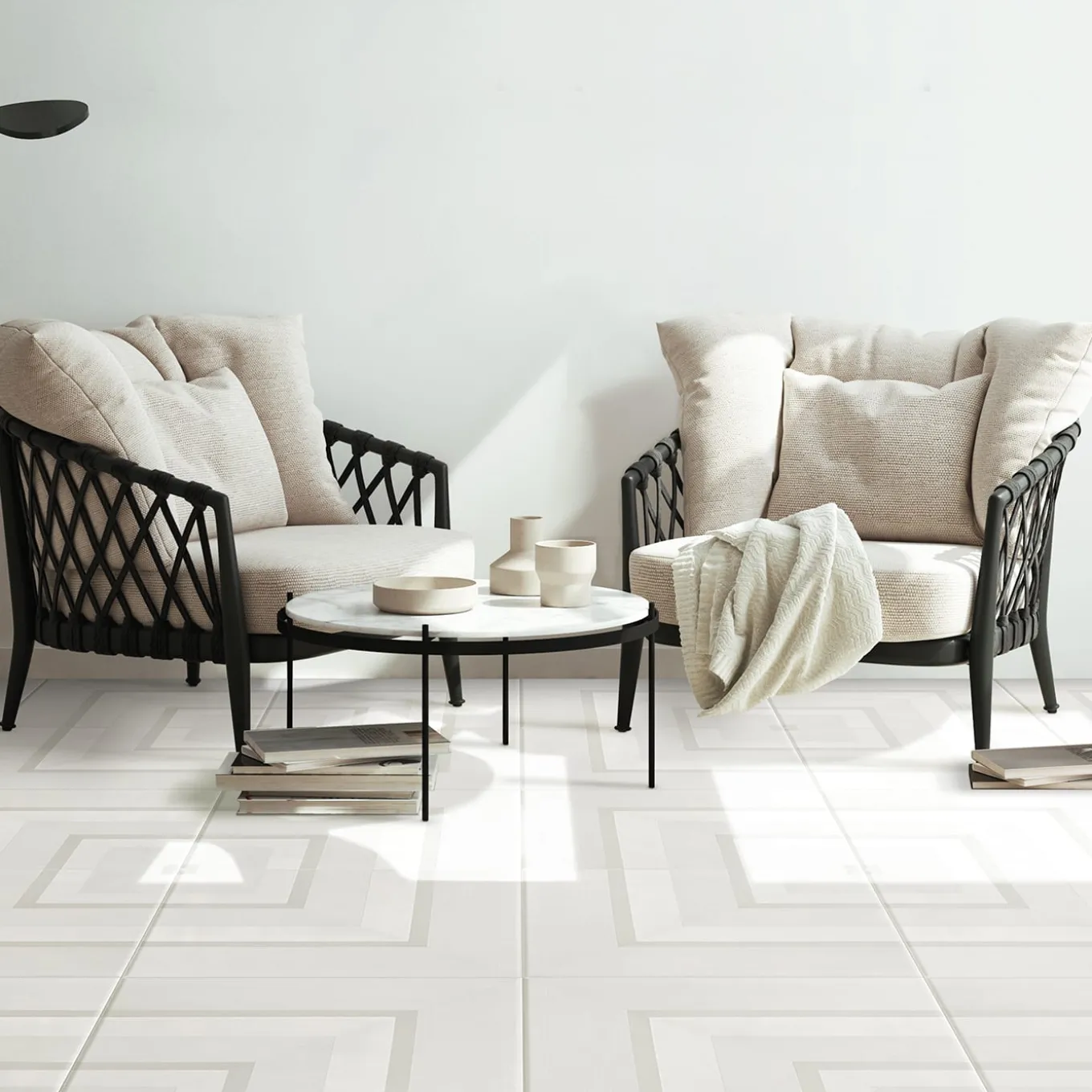 Piastrella Geometrie D’Ombra In Ceramica Bianca Motivo Quadrato