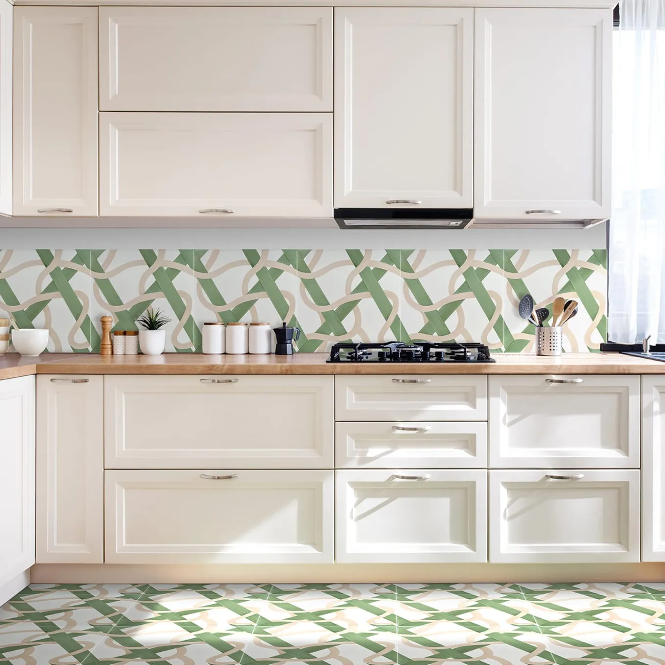 Piastrella Il Guardiano In Ceramica Rosa E Verde Motivo Geometrico