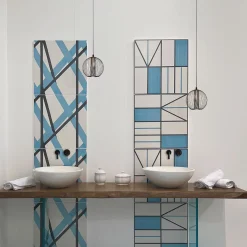 Piastrella La Facciata In Ceramica Azzurra Motivo Geometrico