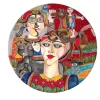 Piatto decorativo in ceramica Donna con gatto