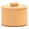 Piccola Scatola Rotonda in Cuoio Beige per Gioielli