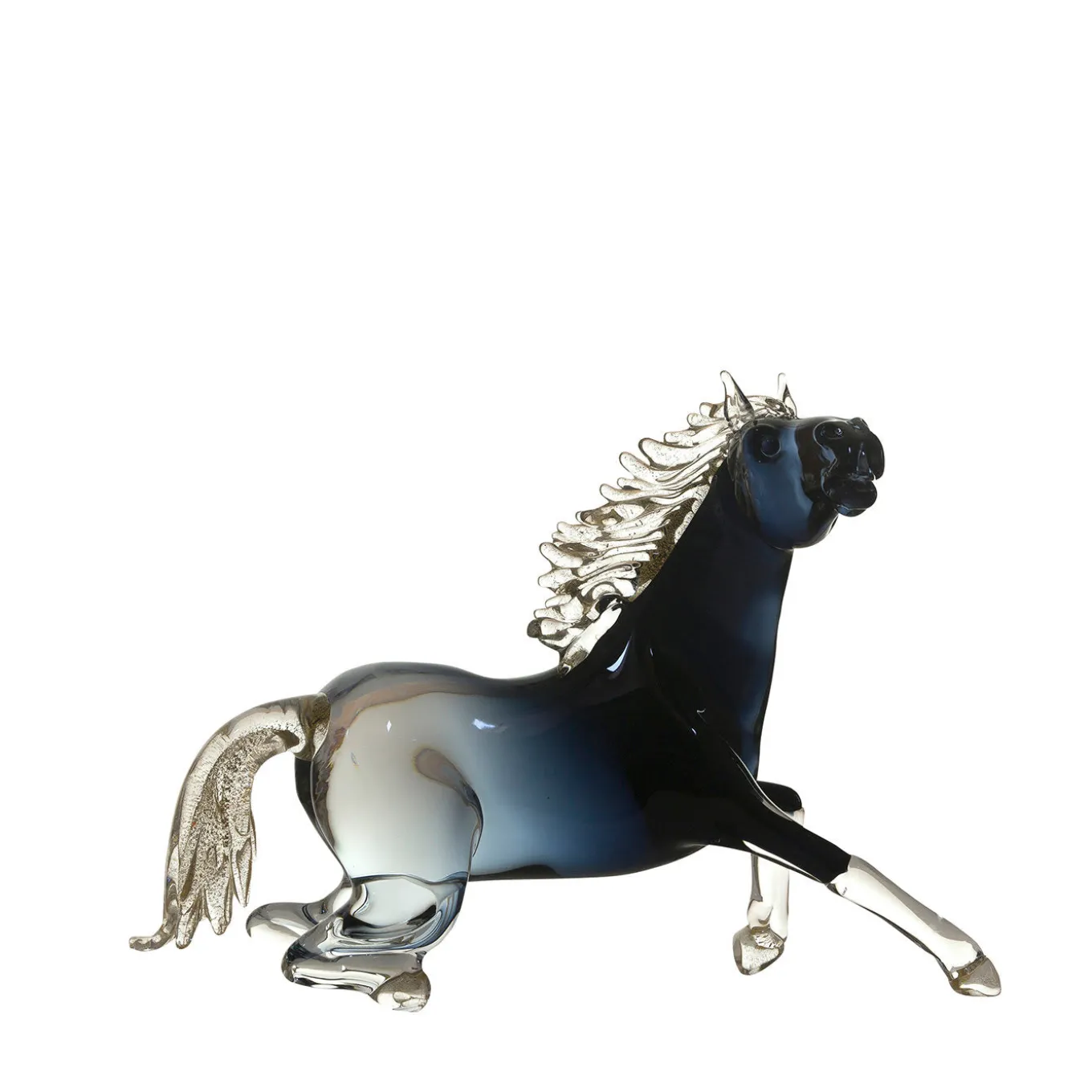 Piccolo cavallo seduto in vetro nero