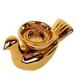 Piccolo Portacandela in Ceramica Fiamme Bestiali Colomba Dorata