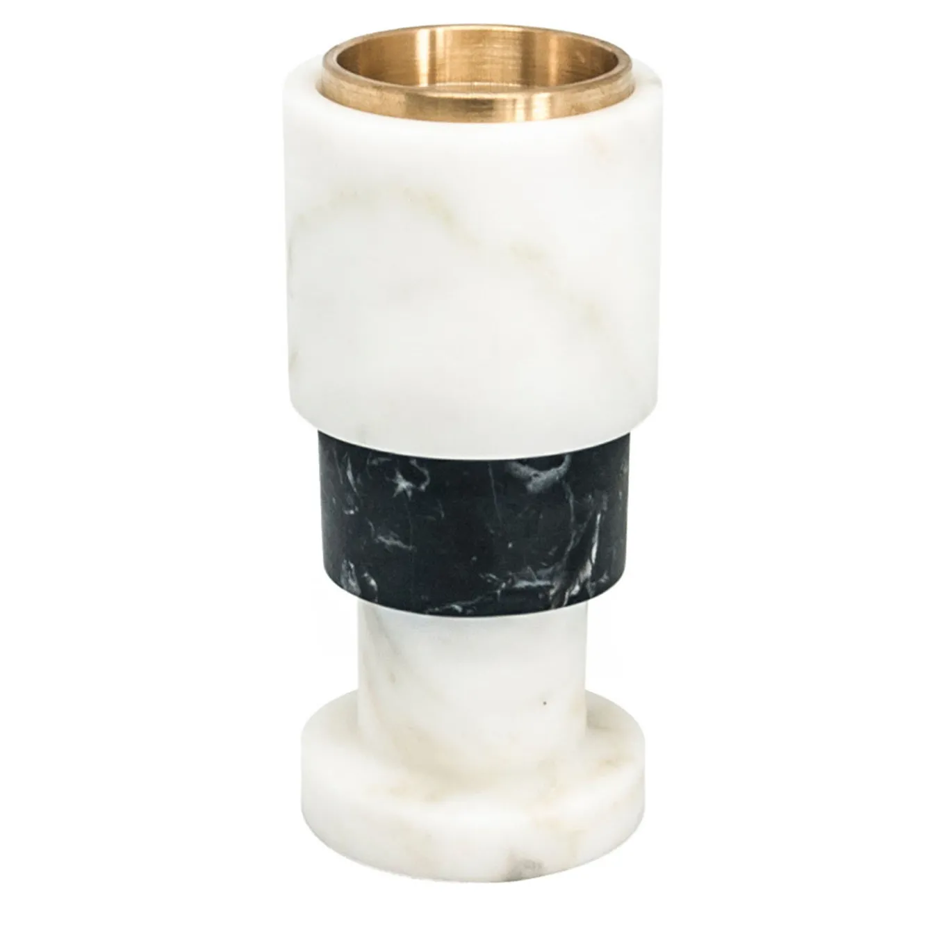 Piccolo portacandele in marmo bianco e nero di Jacopo Simonetti