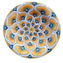 Piuma di pavone gialla ⌀ Piatto decorativo da 16 cm