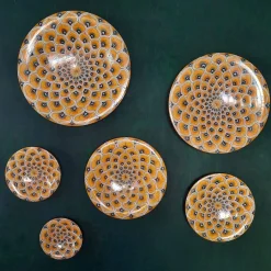Piuma di pavone gialla ⌀ Piatto decorativo da 16 cm