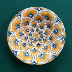 Piuma di pavone gialla ⌀ Piatto decorativo da 16 cm