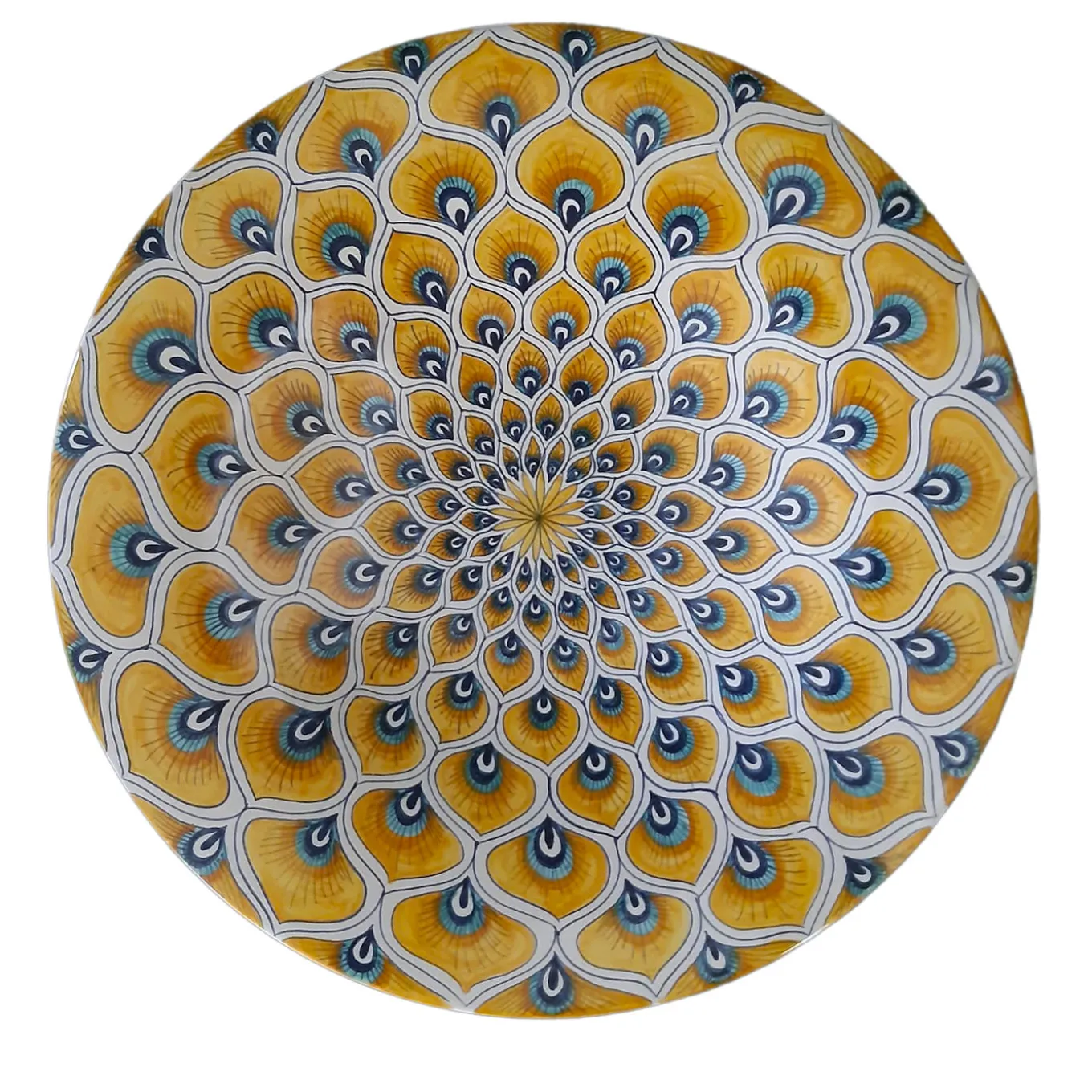 Piuma di pavone gialla ⌀ Piatto decorativo da 35 cm