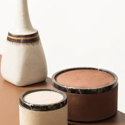 Polo Marmo Beige Scatola rotonda piccola impilabile