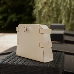 Porta riviste in Panna Cotta e cuoio bianco