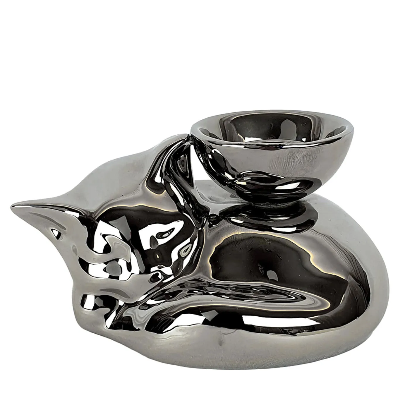Portacandela in Ceramica Fiamme Bestiali Gattino Platino