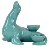 Portacandele in Ceramica Fiamme Bestiali Foca Grigia/Azzurra