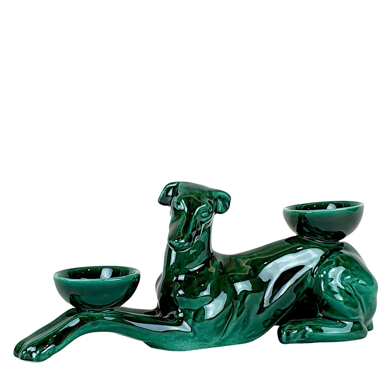 Portacandele in Ceramica Fiamme Bestiali Levriero Verde Smeraldo