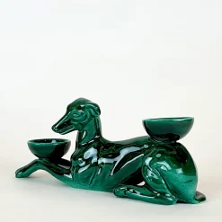 Portacandele in Ceramica Fiamme Bestiali Levriero Verde Smeraldo