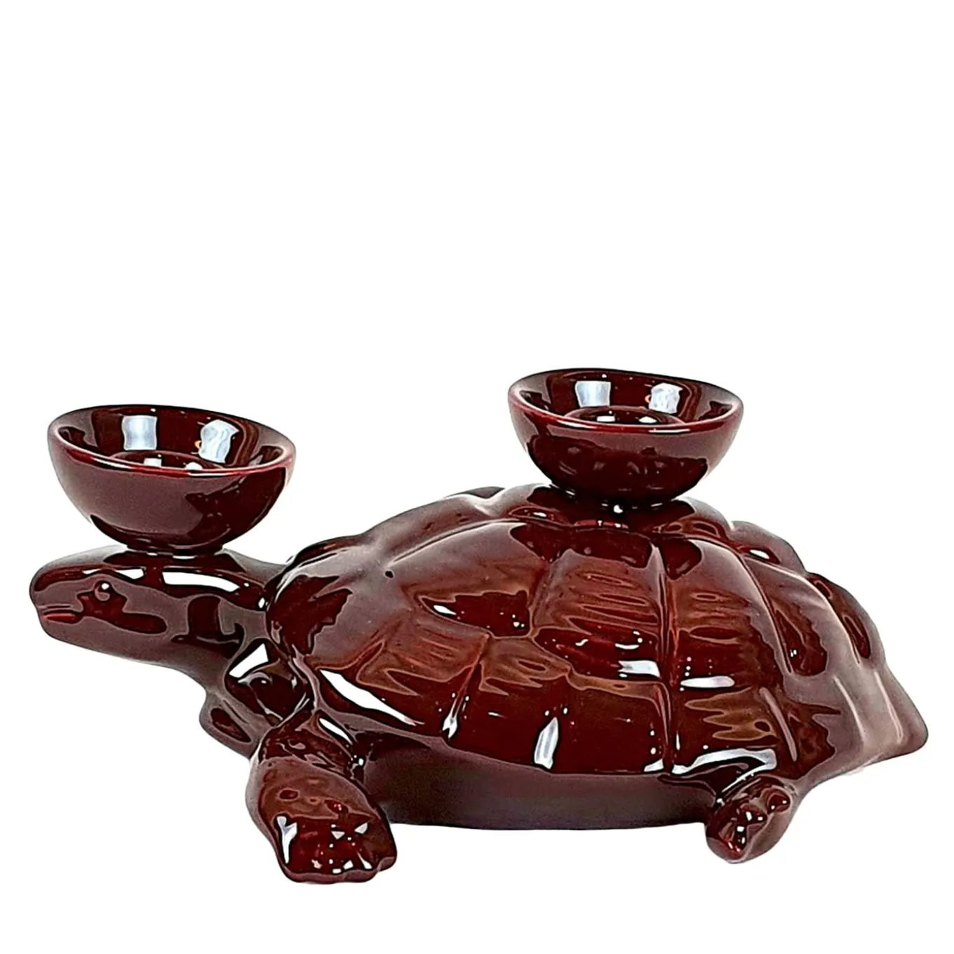 Portacandele in Ceramica Fiamme Bestiali Tartaruga Borgogna