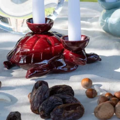 Portacandele in Ceramica Fiamme Bestiali Tartaruga Borgogna