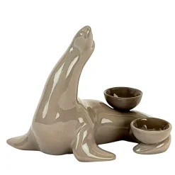 Portacandele in Ceramica Fiamme Bestiali Foca Taupe