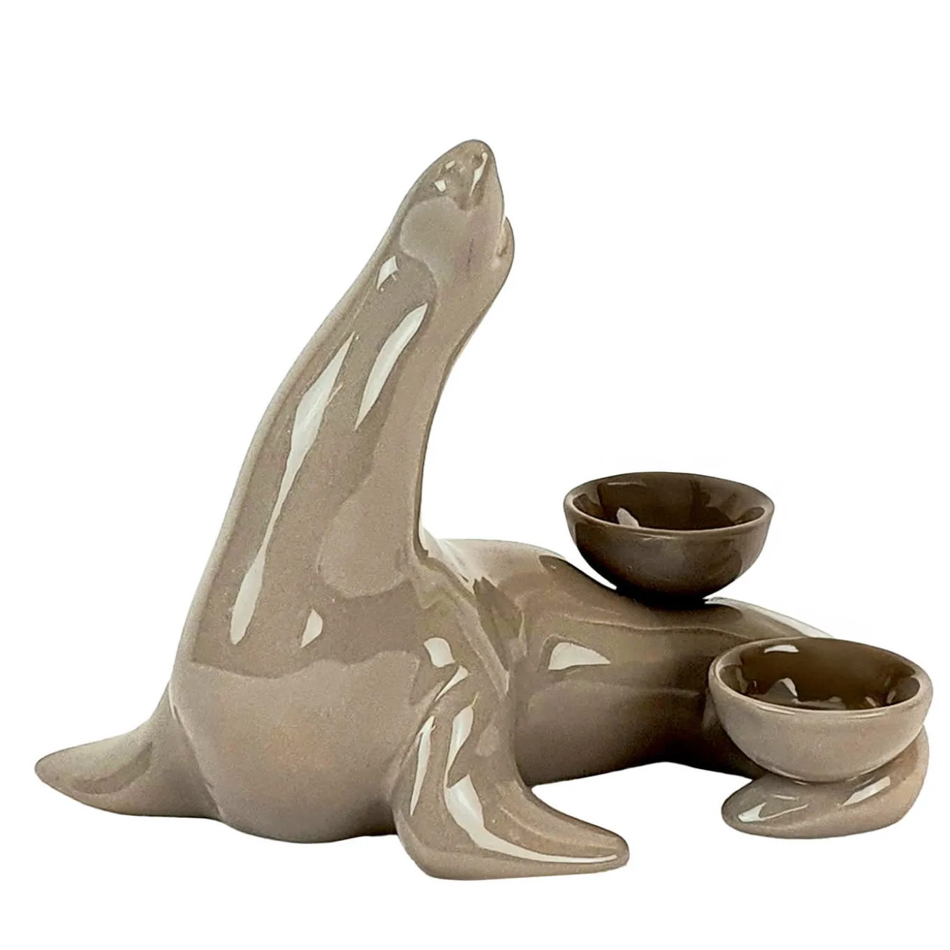 Portacandele in Ceramica Fiamme Bestiali Foca Taupe