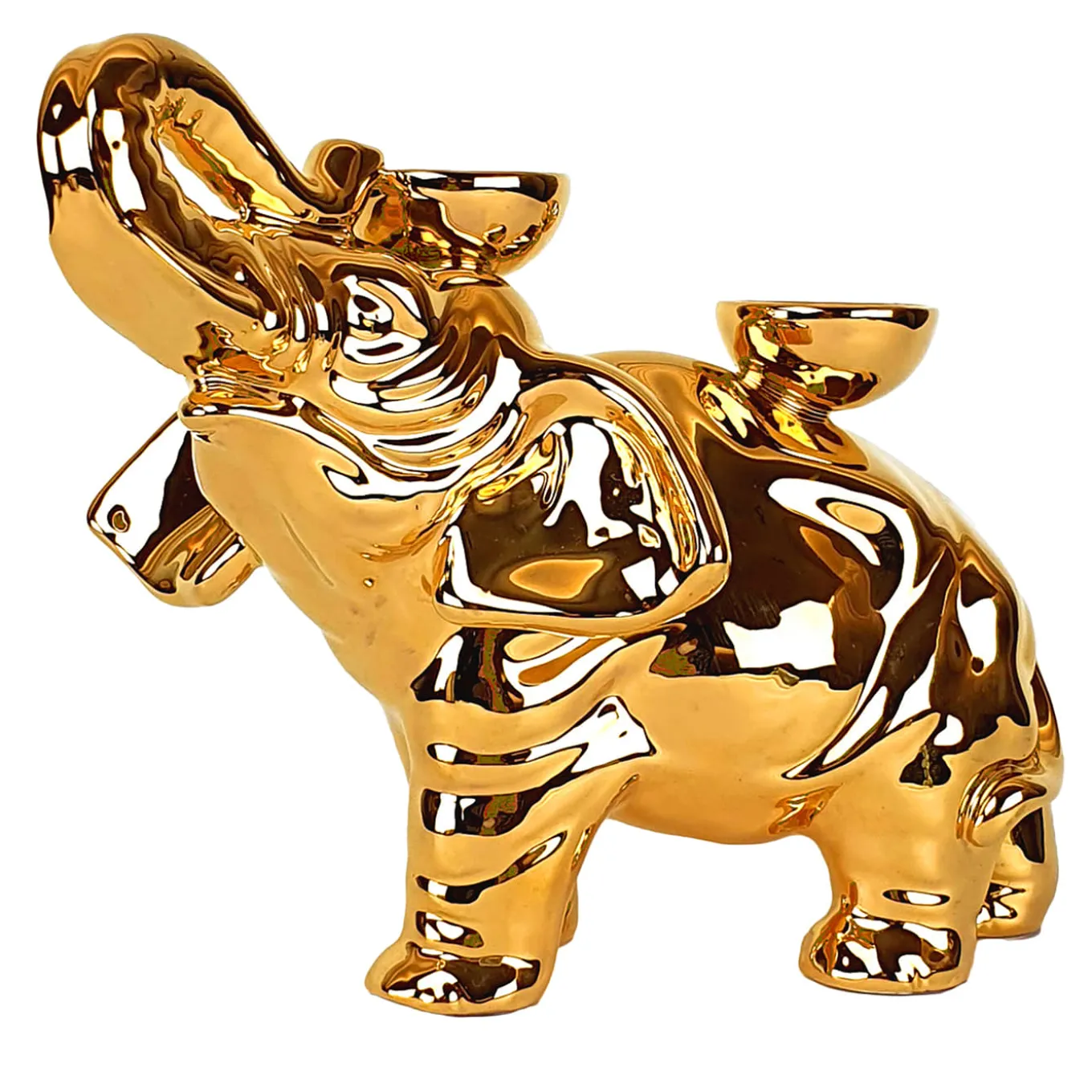 Portacandele in Ceramica Fiamme Bestiali Elefante Dorato