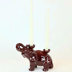 Portacandele in Ceramica Fiamme Bestiali Elefante Borgogna