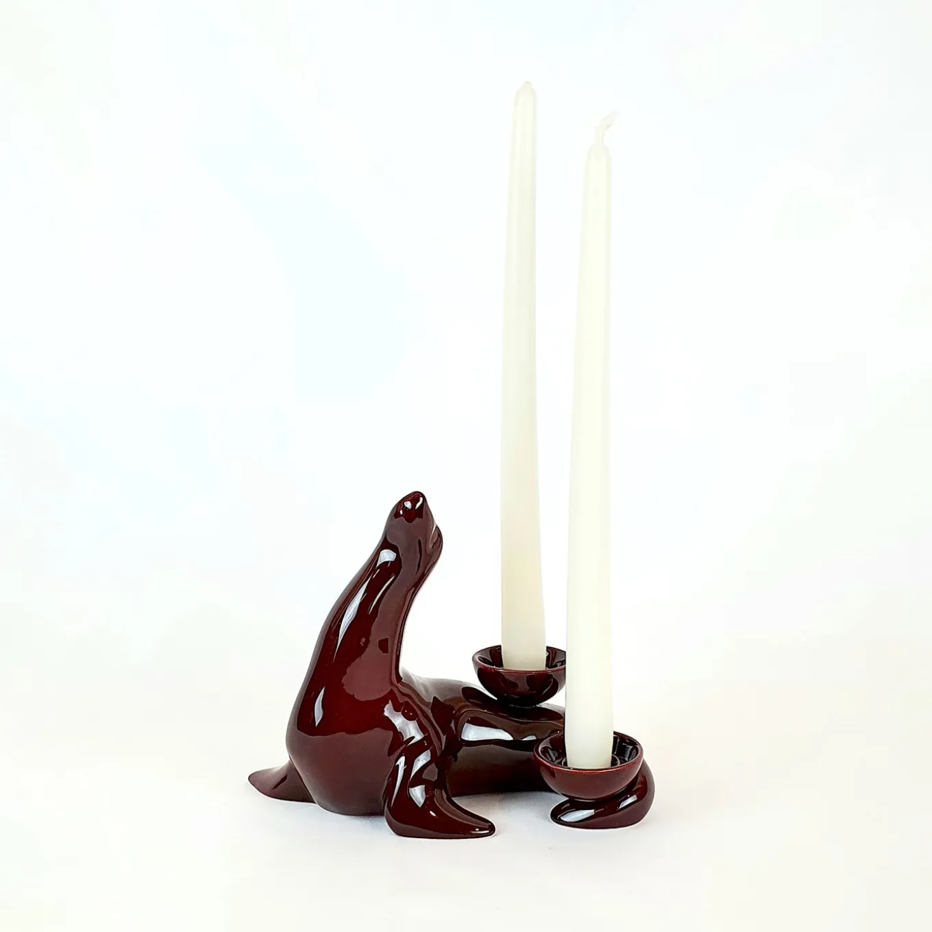 Portacandele in Ceramica Fiamme Bestiali Foca Borgogna