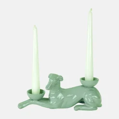 Portacandele in Ceramica Fiamme Bestiali Levriero Verde Salvia