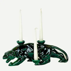 Portacandele in Ceramica Fiamme Bestiali Pantera Verde