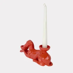 Portacandele in Ceramica Fiamme Bestiali Levriero Rosso Aragosta