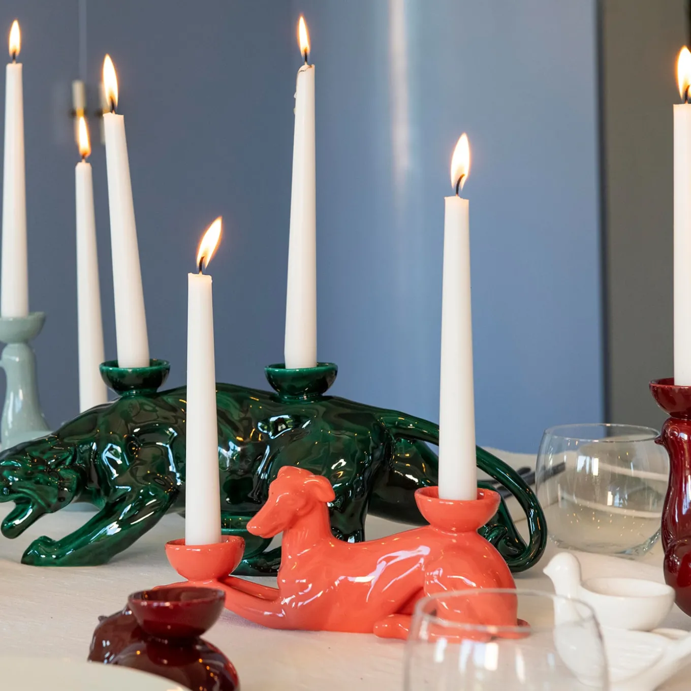 Portacandele in Ceramica Fiamme Bestiali Levriero Rosso Aragosta
