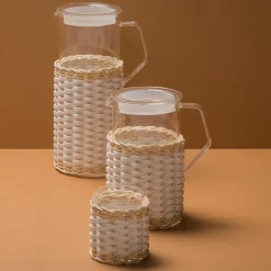 Portacandele Wideville in pelle e rattan - Bianco