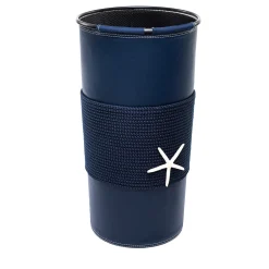 Portaombrelli in ecopelle blu con inserti in corda