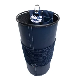 Portaombrelli in ecopelle blu con inserti in corda