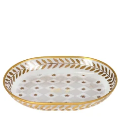Portasapone in vetro con foglie d'oro e d'alloro