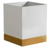 Portavaso a Rotelle In Metallo Bianco E Ottone a Base Quadrata