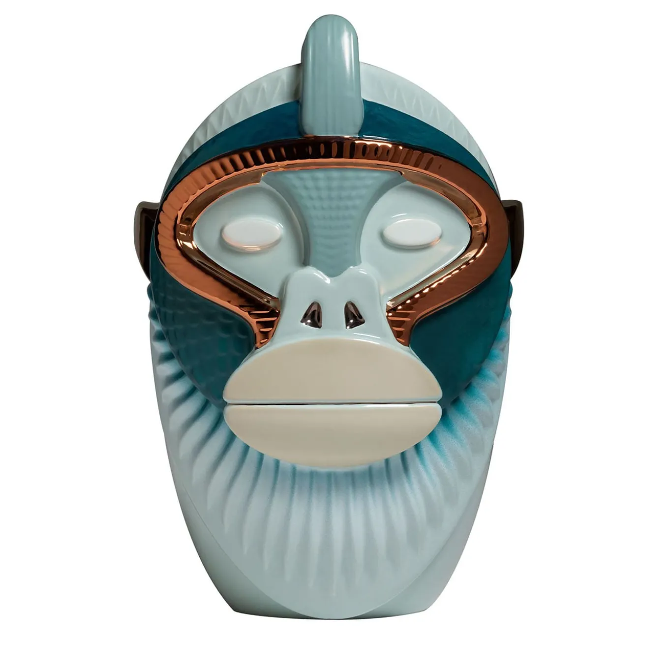 Primates Kandti Vaso in ceramica azzurra lucida con dettagli in metallo di Elena Salmistraro
