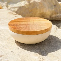 Rito N. 3 E Coppa in Pietra Leccese con Coperchio in Legno d'Ulivo