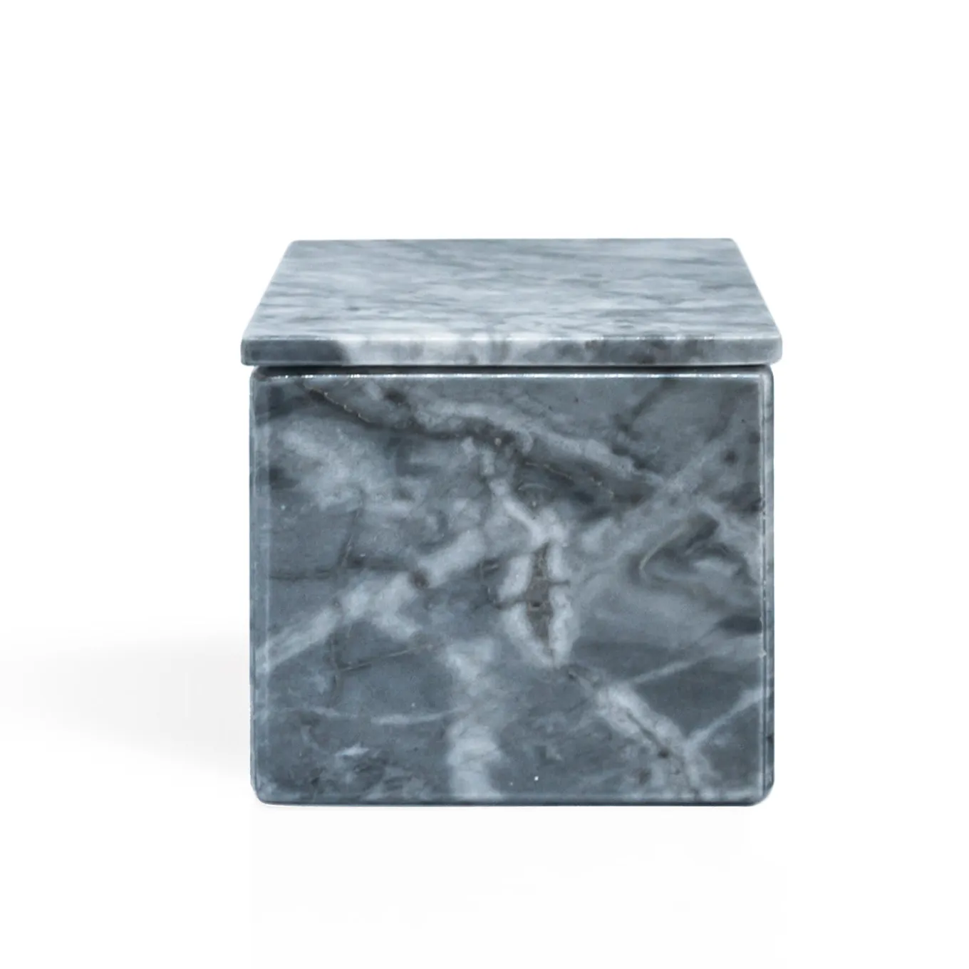Scatola cubica in marmo grigio Bardiglio con coperchio