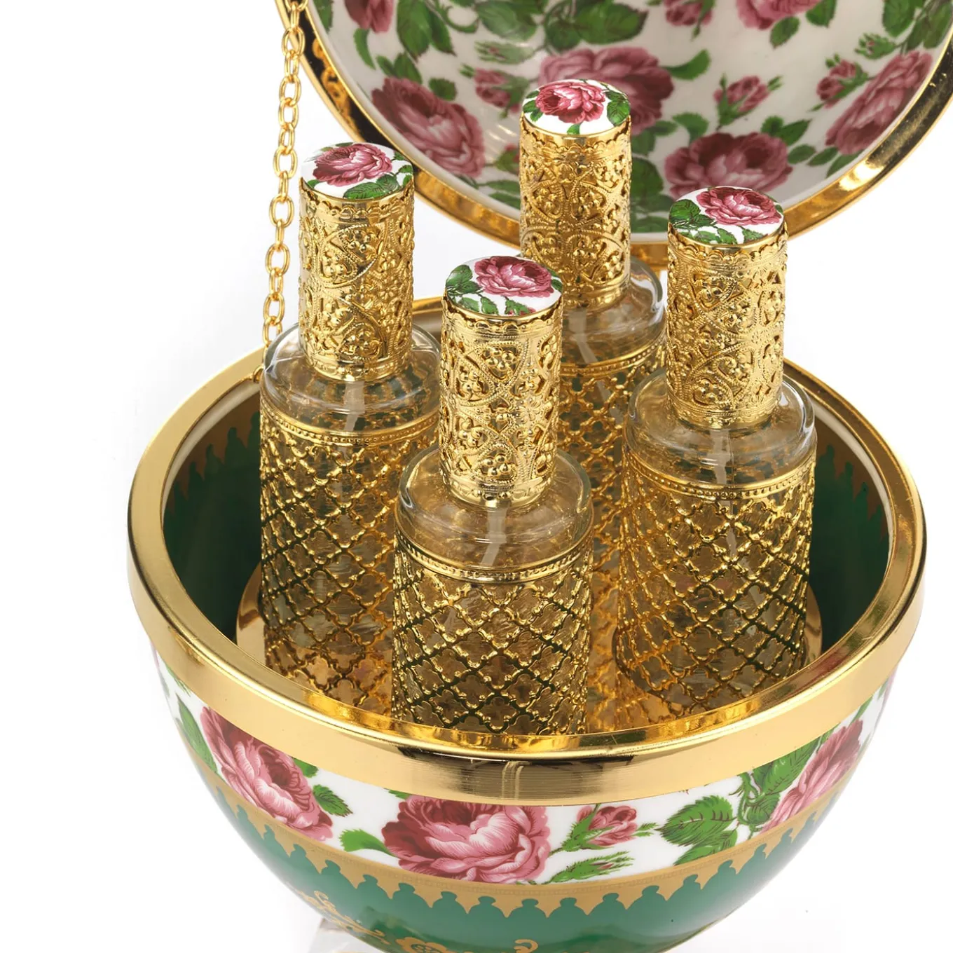 Scatola di rose con 4 flaconi di profumo