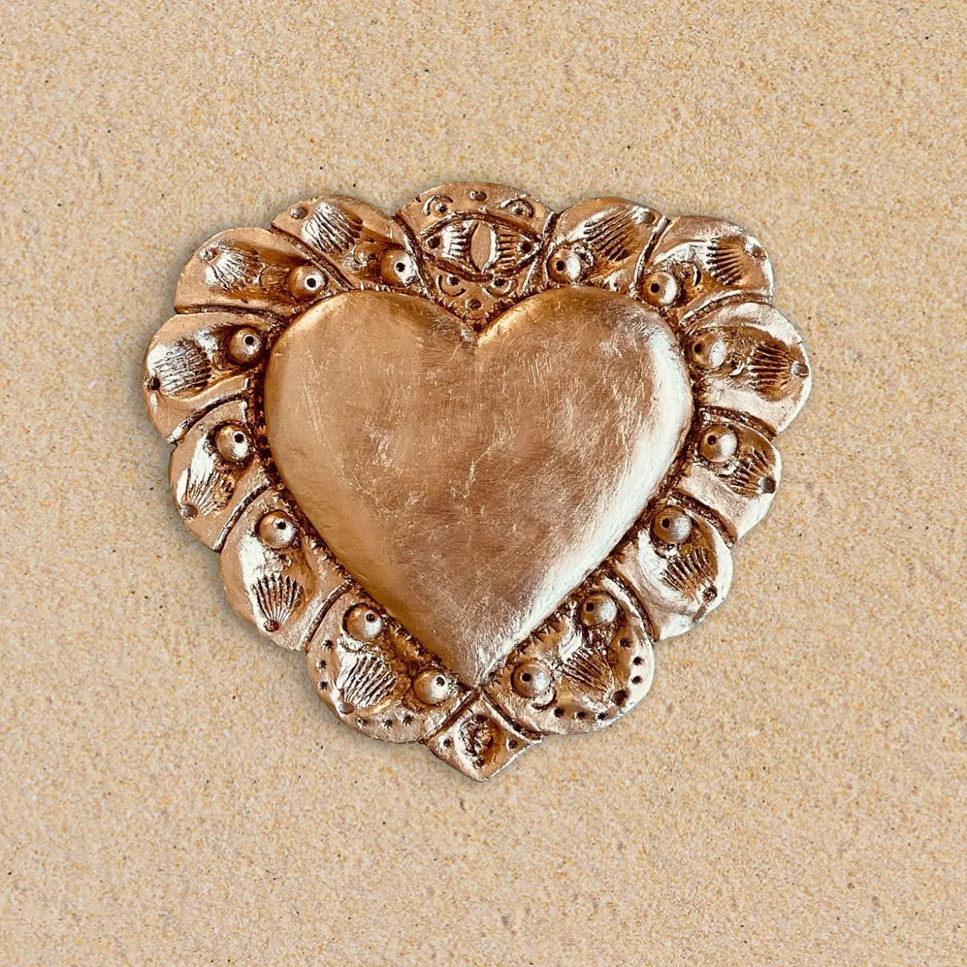 Scultura Da Parete Milagros Cuore Sacro In Gesso Oro
