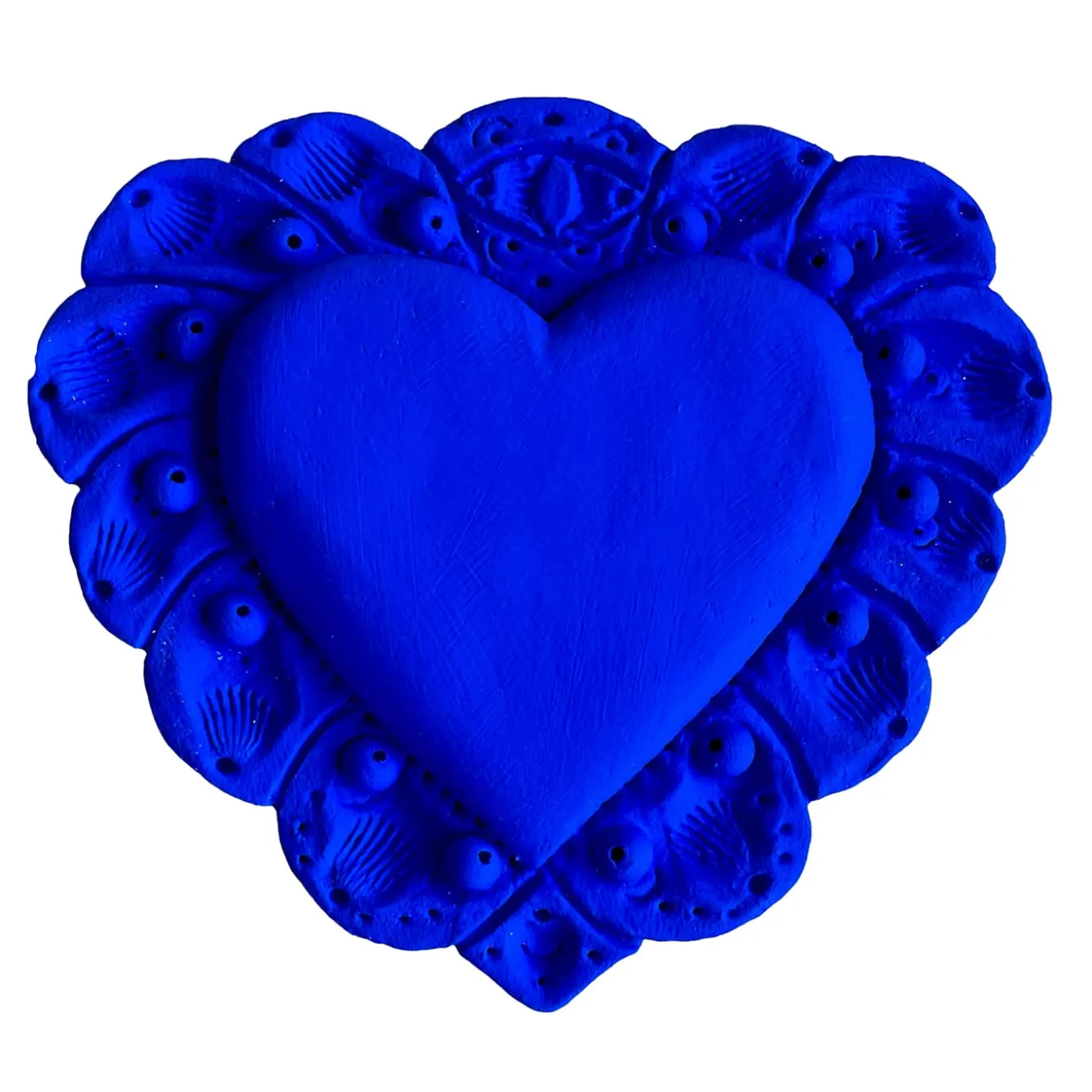 Scultura Da Parete Milagros Cuore Sacro In Gesso Blu