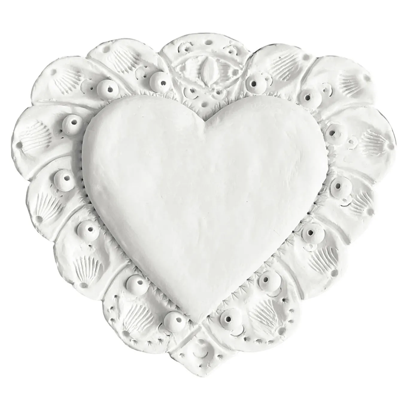 Scultura Da Parete Milagros Cuore Sacro In Gesso Bianco