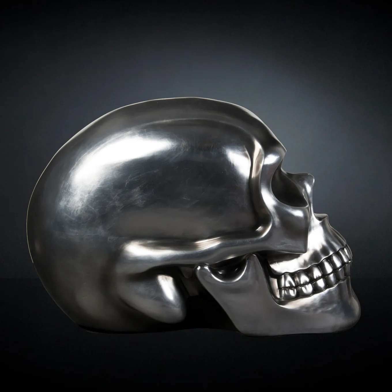 Scultura di teschio nera e argento