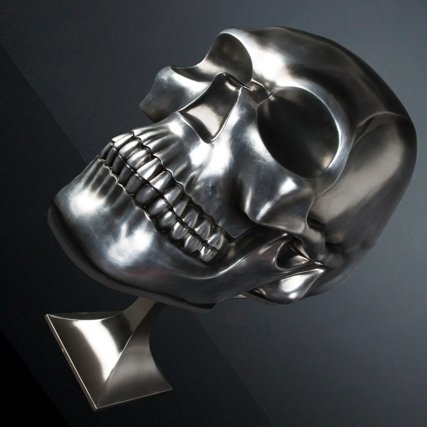 Scultura di teschio nera e argento