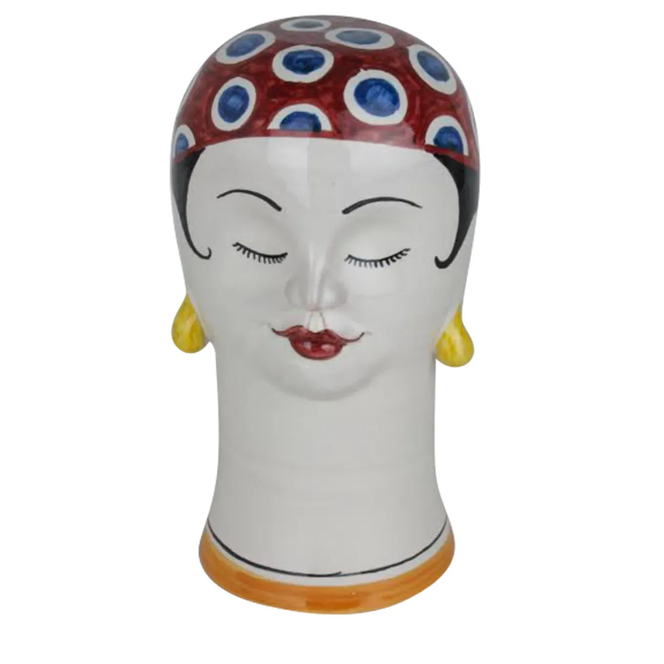 Scultura di testa di nuotatore con berretto rosso maculato