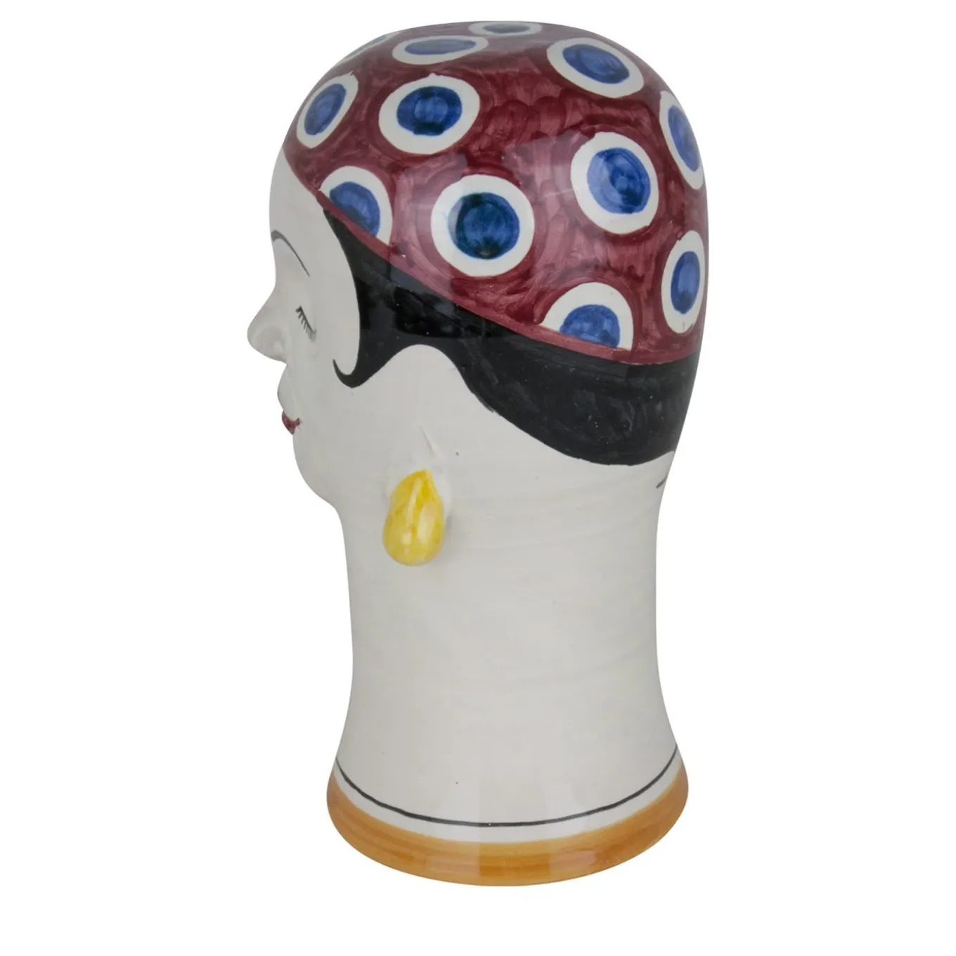 Scultura di testa di nuotatore con berretto rosso maculato