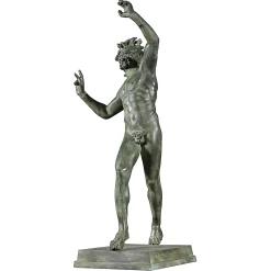Scultura Fauno danzante in bronzo patinato verde