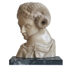 Scultura in marmo Cleopatra Egiziano Giallo fauno dormiente con base
