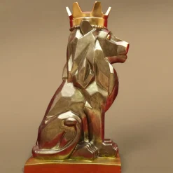 Scultura <leone stilizzato seduto in ottone
