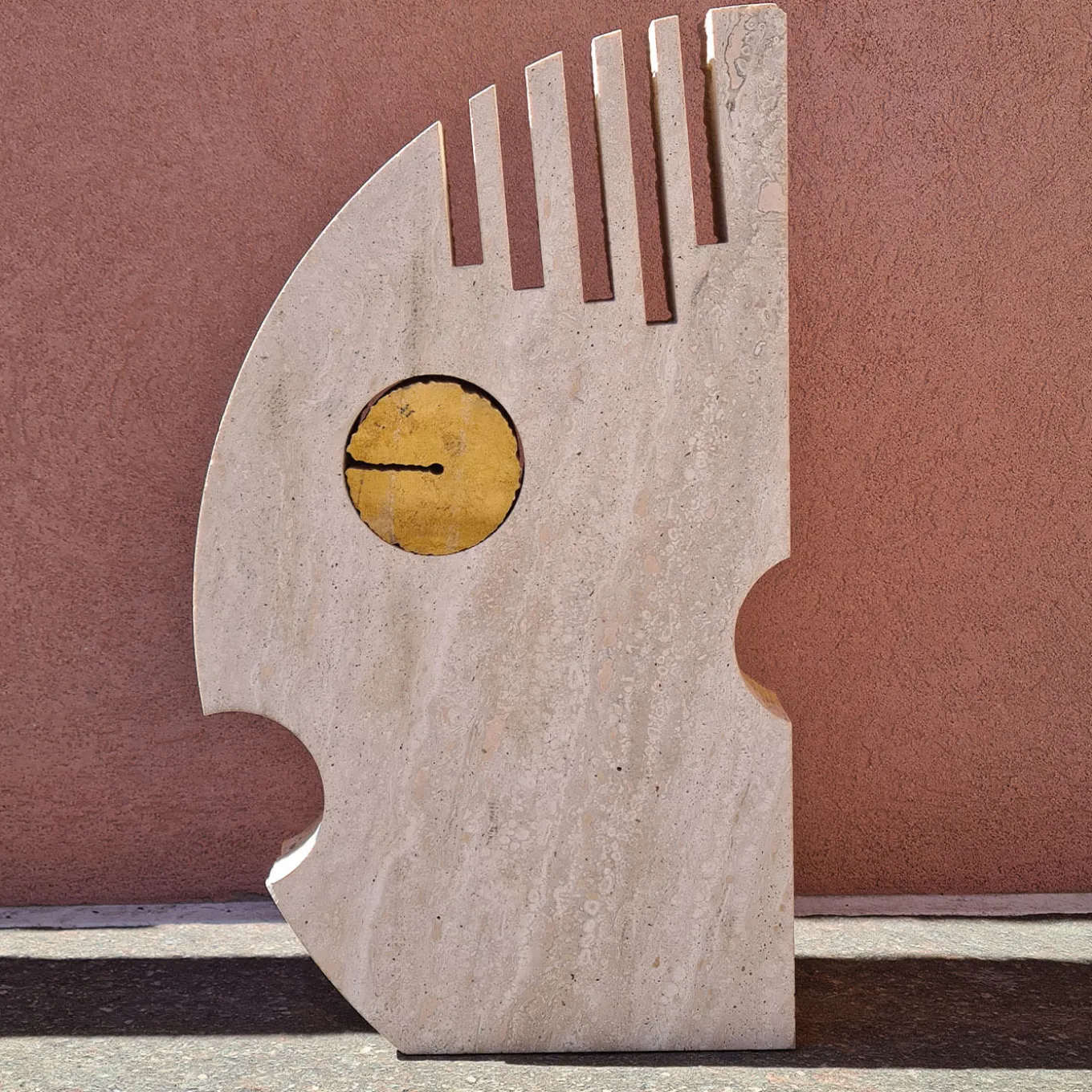 Scultura Moon Double Face in Travertino Romano e Persiano