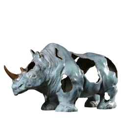 Scultura Rinoceronte Frammento in bronzo